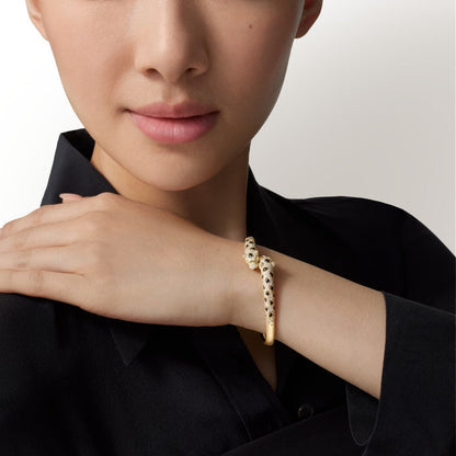 [AuraEcho]PANTHERE DOUBLE HEADED HALF DIAMOND OPEN BRACELET