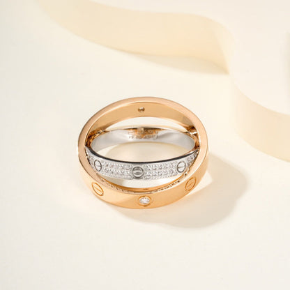 [AuraEcho]LOVE PINK GOLD SILVER DIAMOND DOUBLE RING