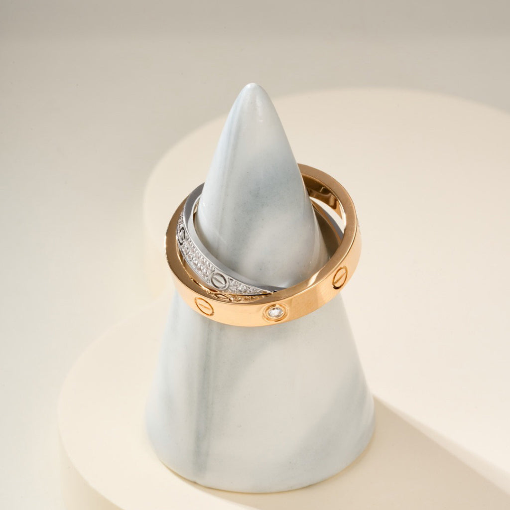 [AuraEcho]LOVE PINK GOLD SILVER DIAMOND DOUBLE RING