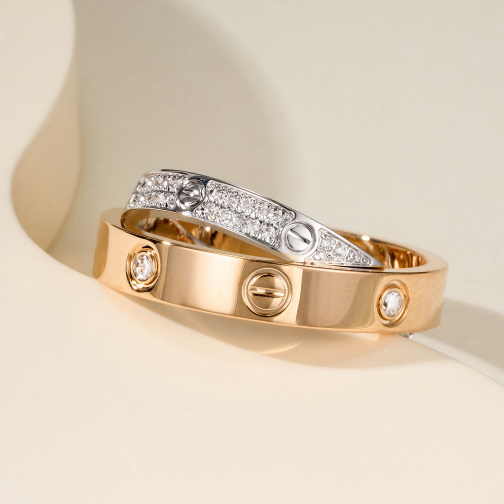 [AuraEcho]LOVE PINK GOLD SILVER DIAMOND DOUBLE RING