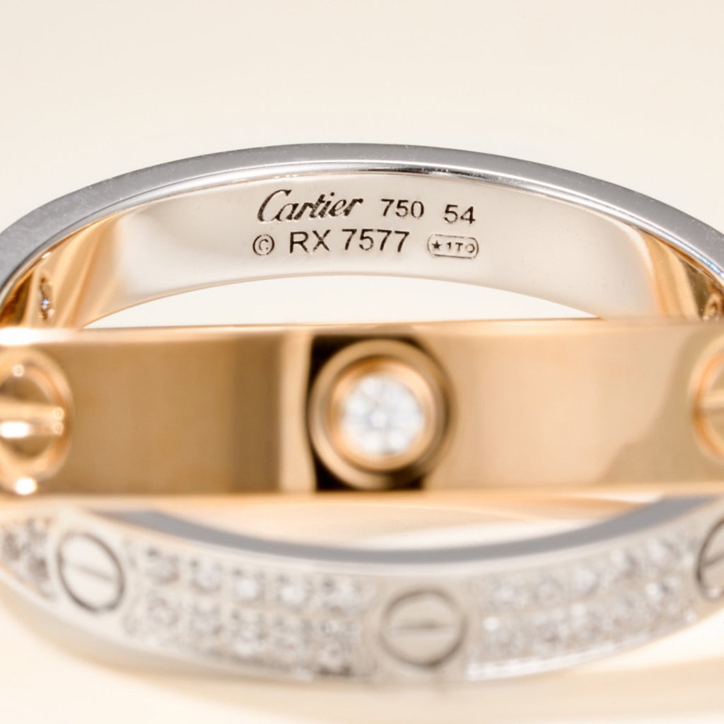 [AuraEcho]LOVE PINK GOLD SILVER DIAMOND DOUBLE RING