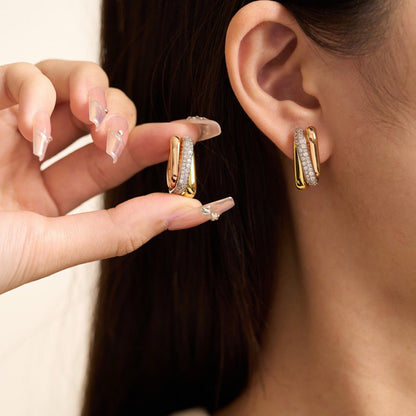 [AuraEcho]TRINITY HALF DIAMOND  CUSHION EARRINGS