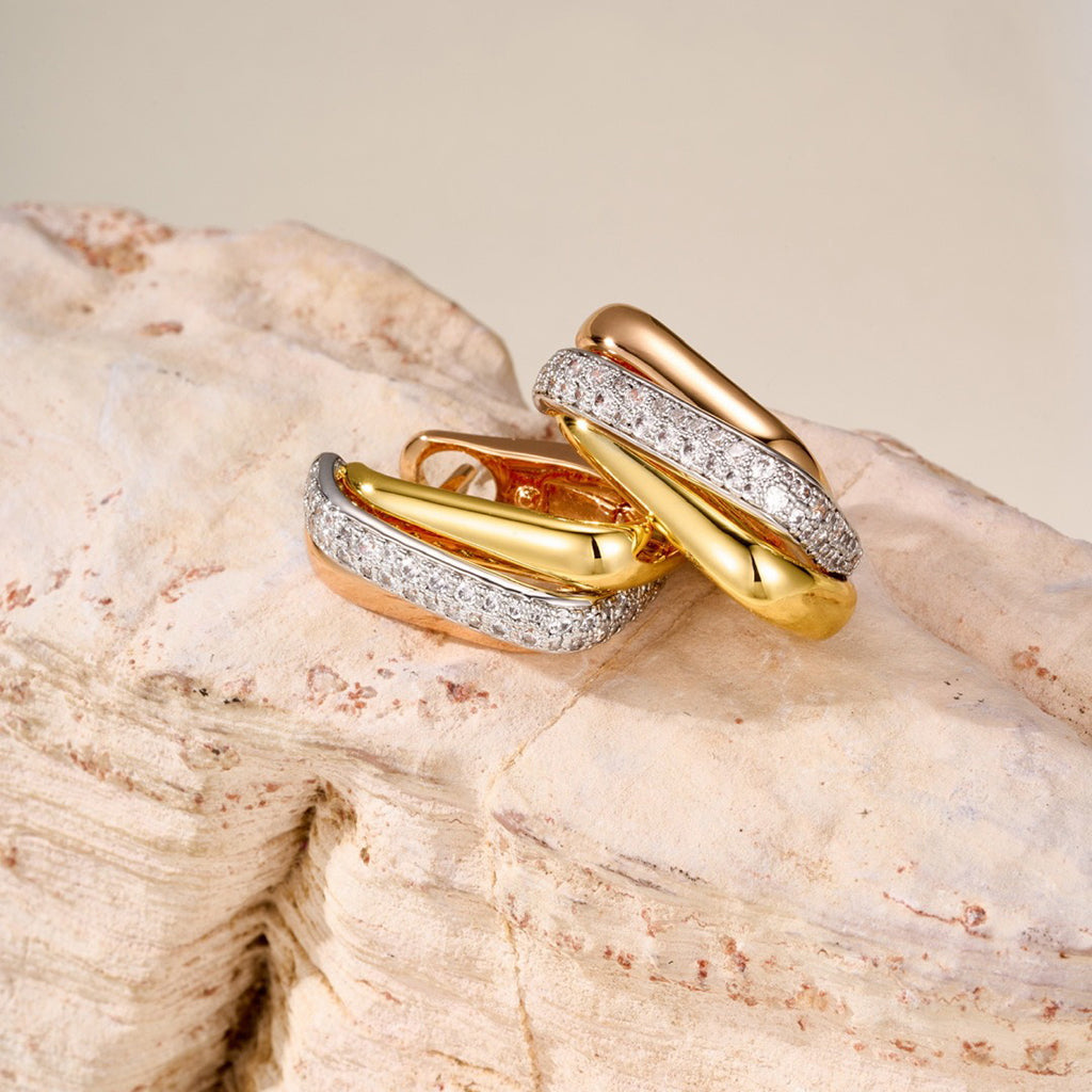 [AuraEcho]TRINITY HALF DIAMOND  CUSHION EARRINGS