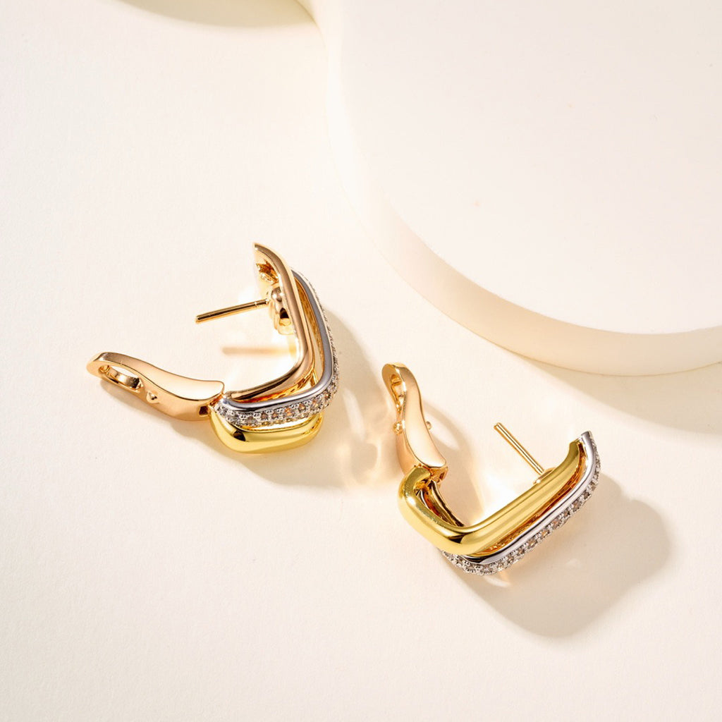 [AuraEcho]TRINITY HALF DIAMOND  CUSHION EARRINGS