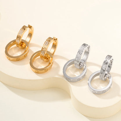 [AuraEcho]LOVE 3.3MM DANGLE HALF DIAMOND EARRINGS