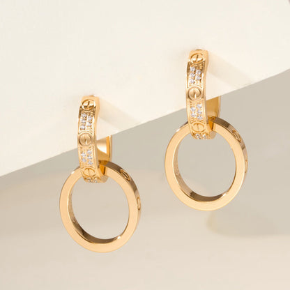 [AuraEcho]LOVE 3.3MM DANGLE HALF DIAMOND EARRINGS