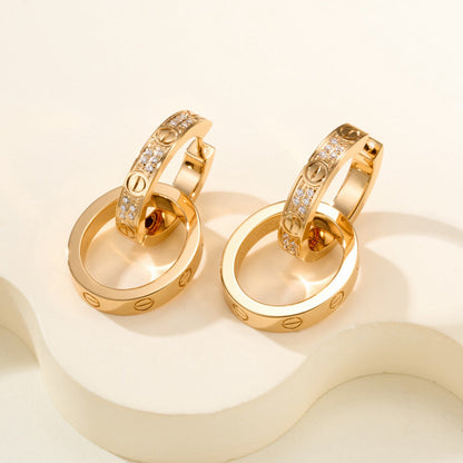 [AuraEcho]LOVE 3.3MM DANGLE HALF DIAMOND EARRINGS