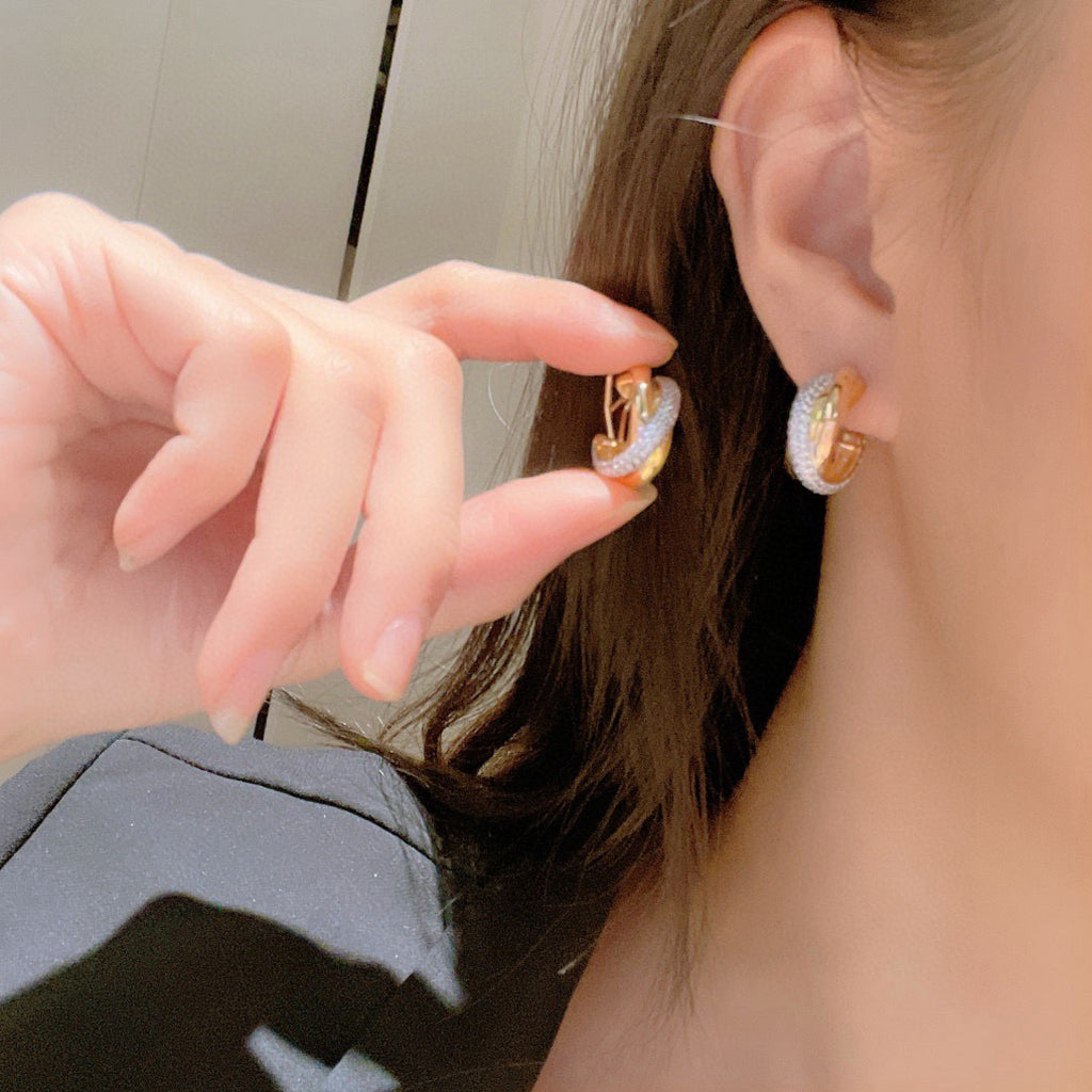 [AuraEcho]TRINITY HALF DIAMOND  CLASSIC EARRINGS