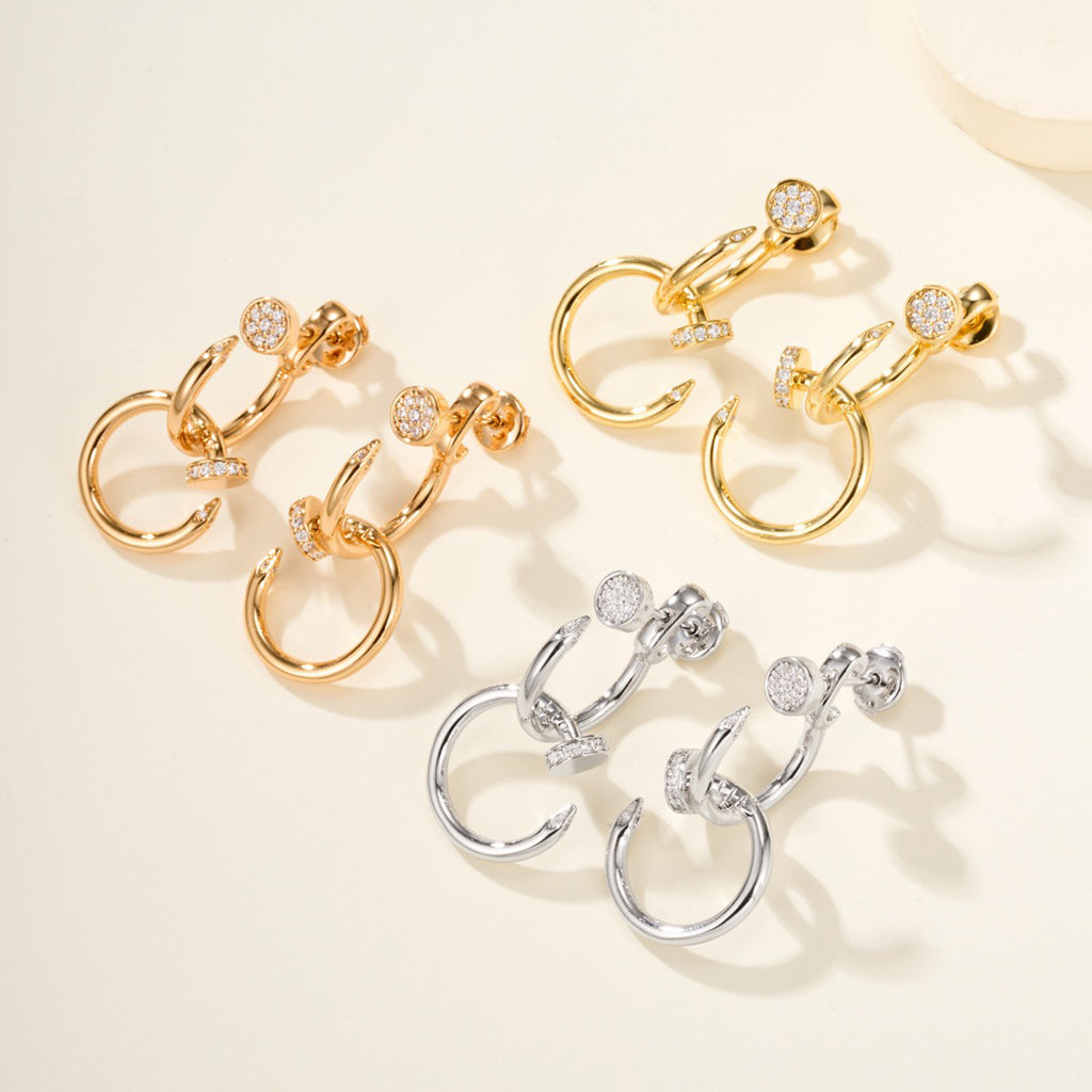 [AuraEcho]JUSTE HALF DIAMOND DOUBLE EARRINGS
