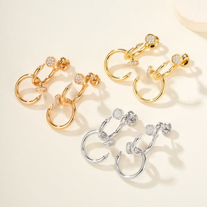 [AuraEcho]JUSTE HALF DIAMOND DOUBLE EARRINGS