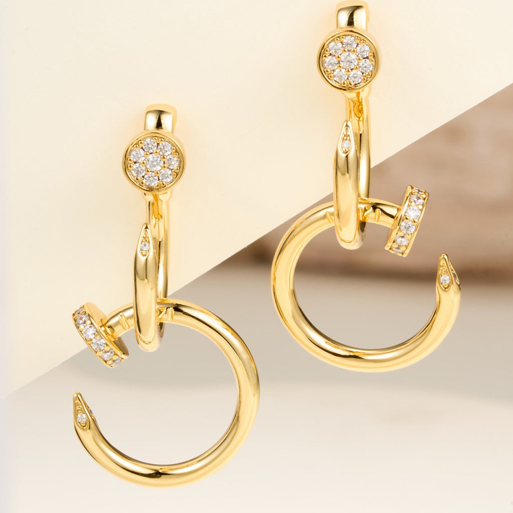 [AuraEcho]JUSTE HALF DIAMOND DOUBLE EARRINGS