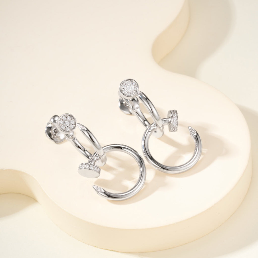 [AuraEcho]JUSTE HALF DIAMOND DOUBLE EARRINGS