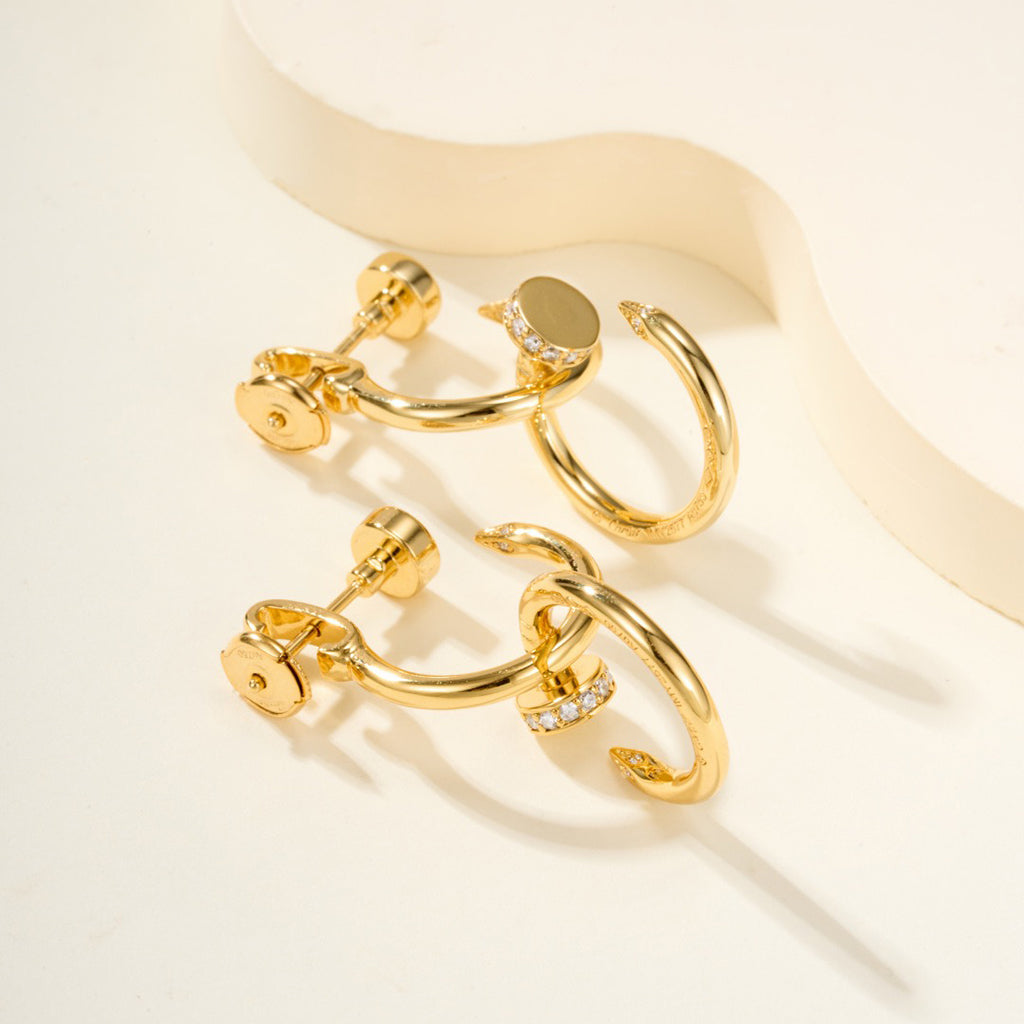 [AuraEcho]JUSTE HALF DIAMOND DOUBLE EARRINGS