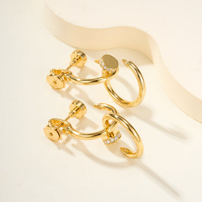 [AuraEcho]JUSTE HALF DIAMOND DOUBLE EARRINGS