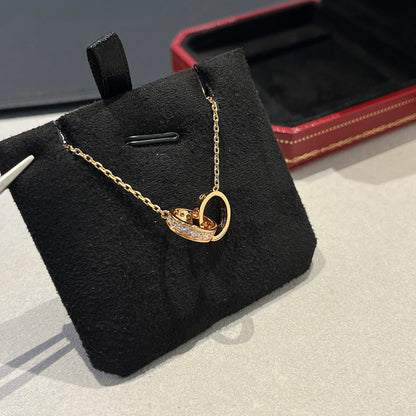[AuraEcho]LOVE DOUBLE RING HALF DIAMOND NECKLACE