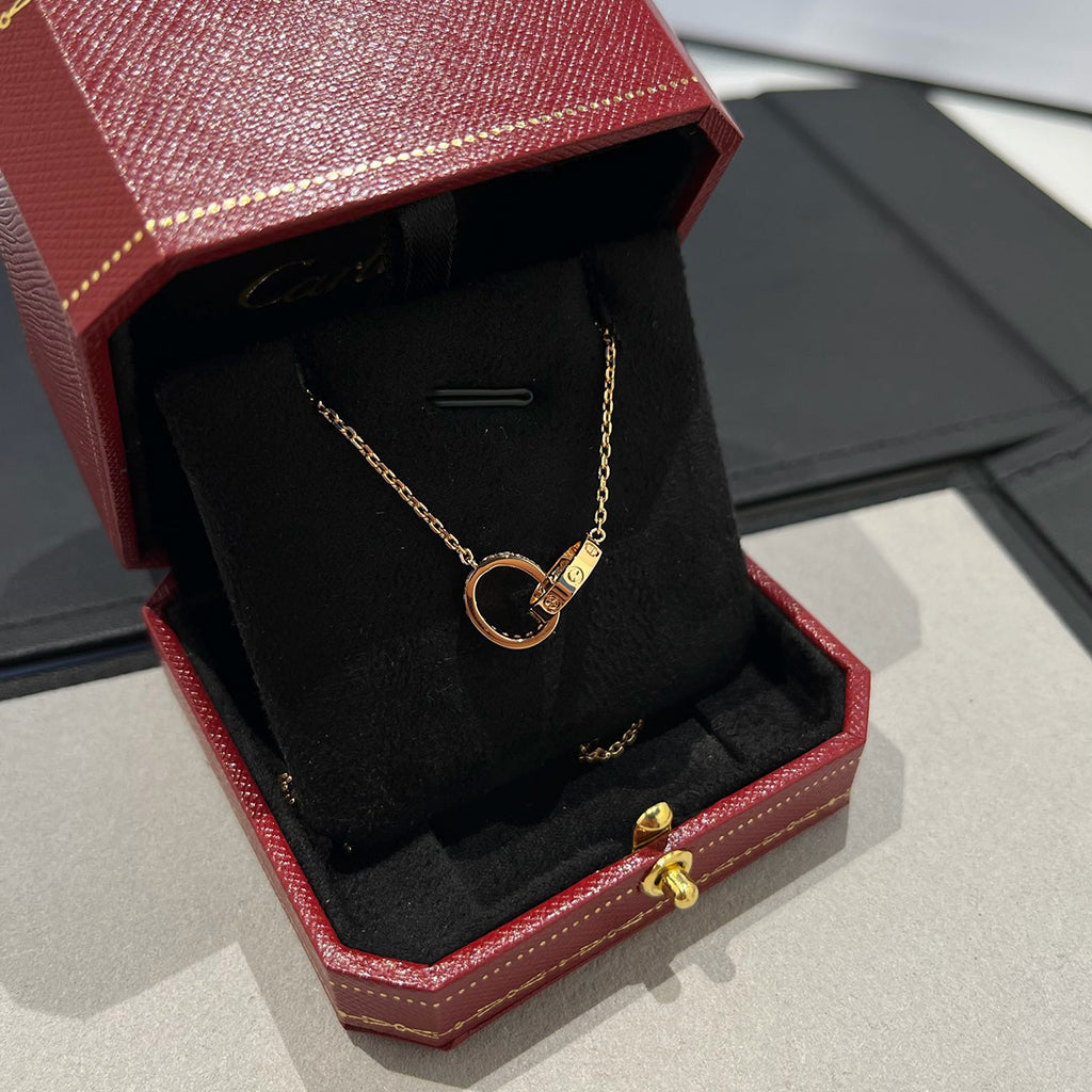[AuraEcho]LOVE DOUBLE RING HALF DIAMOND NECKLACE