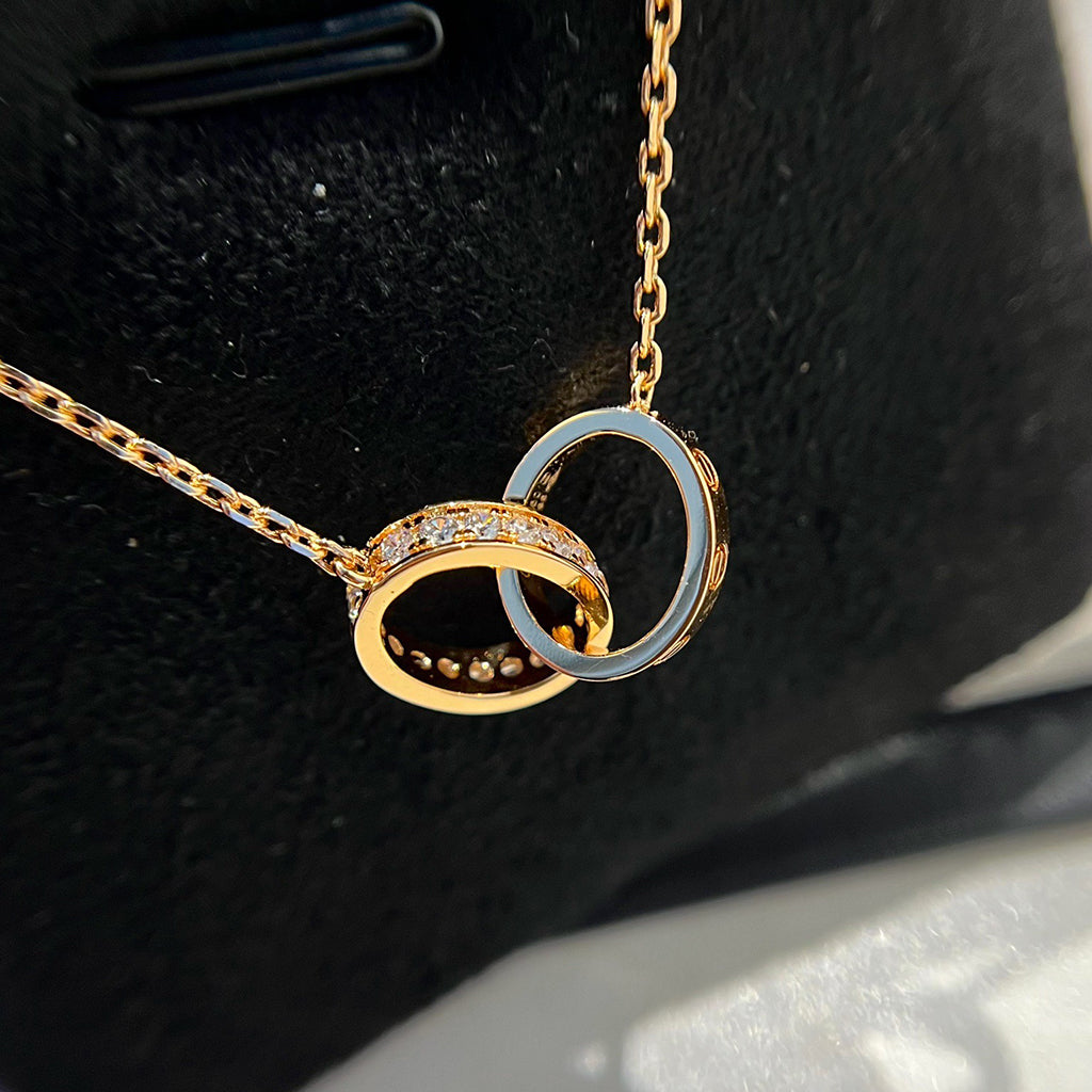 [AuraEcho]LOVE DOUBLE RING HALF DIAMOND NECKLACE