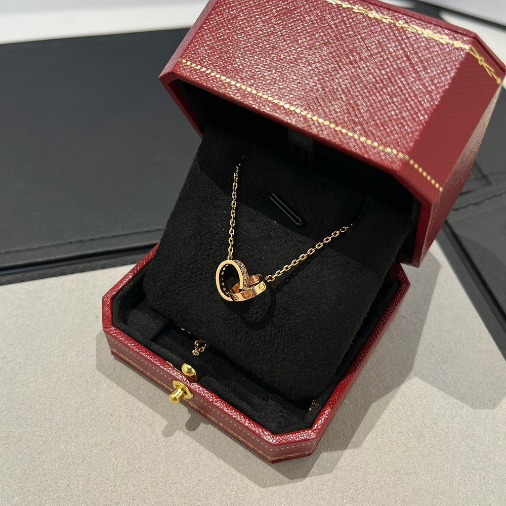 [AuraEcho]LOVE DOUBLE RING HALF DIAMOND NECKLACE