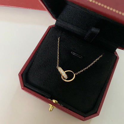 [AuraEcho]LOVE DOUBLE RING HALF DIAMOND NECKLACE