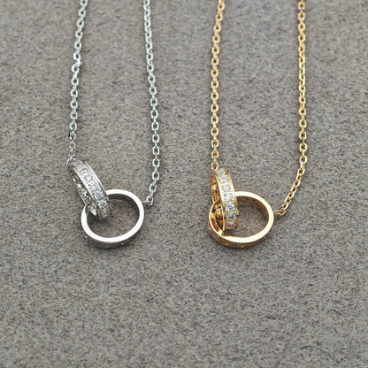 [AuraEcho]LOVE DOUBLE RING HALF DIAMOND NECKLACE