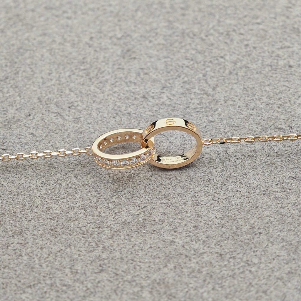 [AuraEcho]LOVE DOUBLE RING HALF DIAMOND NECKLACE