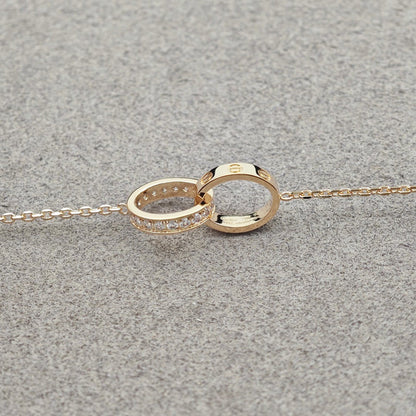 [AuraEcho]LOVE DOUBLE RING HALF DIAMOND NECKLACE