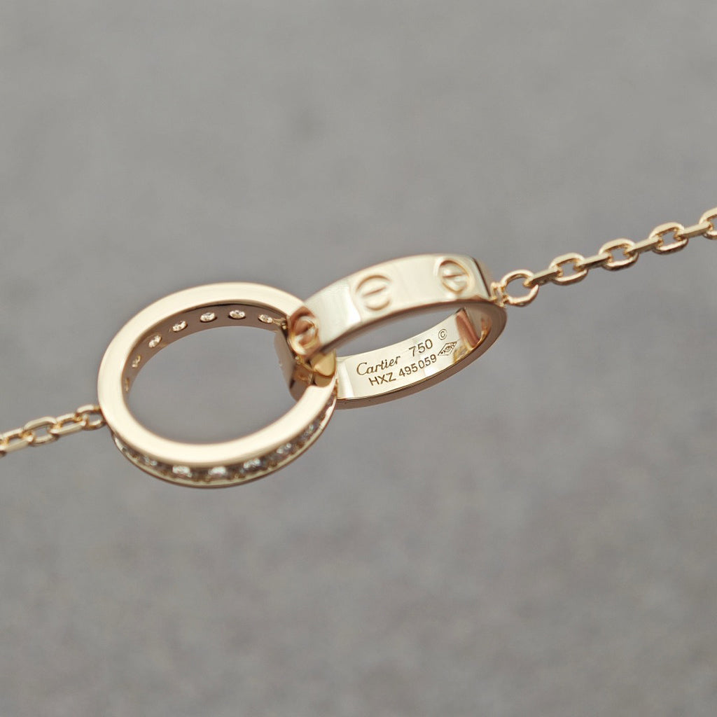 [AuraEcho]LOVE DOUBLE RING HALF DIAMOND NECKLACE