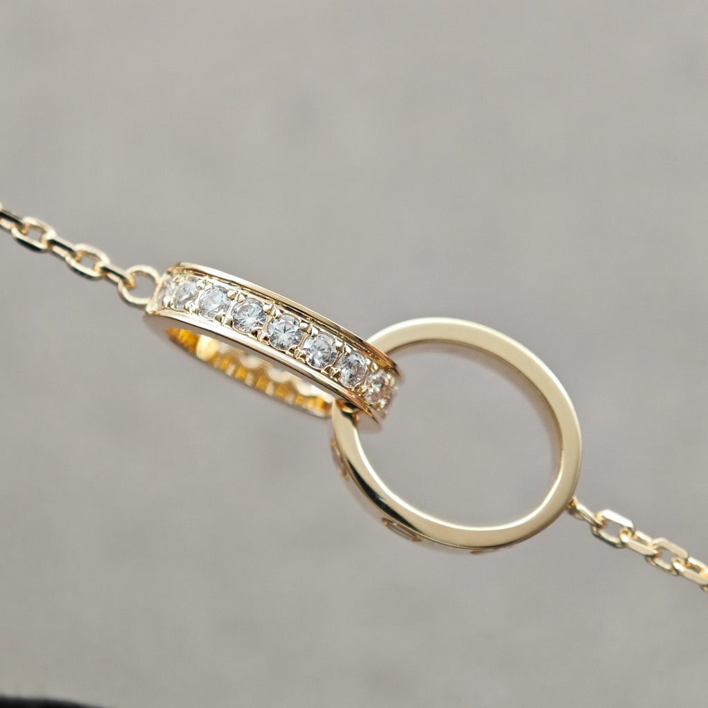 [AuraEcho]LOVE DOUBLE RING HALF DIAMOND NECKLACE