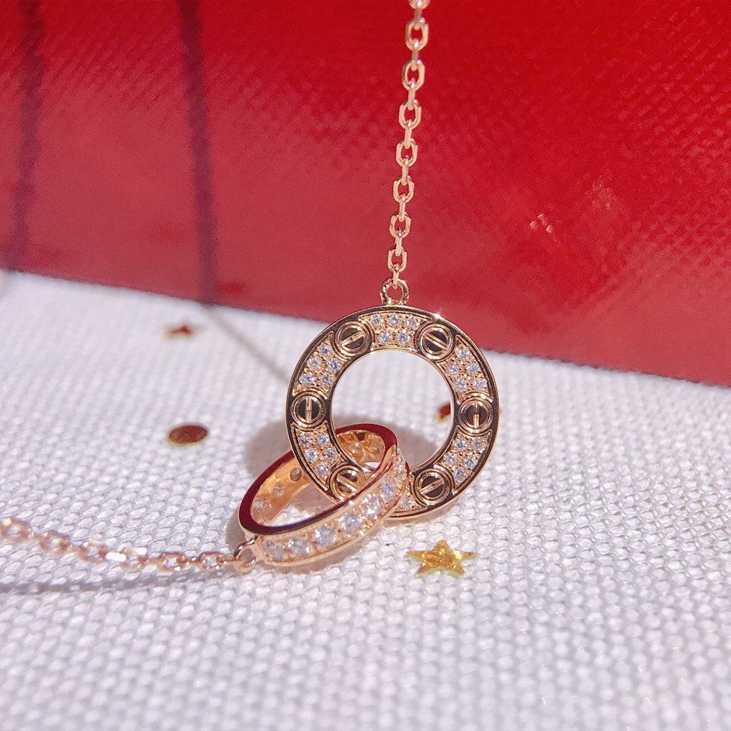 [AuraEcho]LOVE  FULL DIAMOND PENDANT NECKLACE