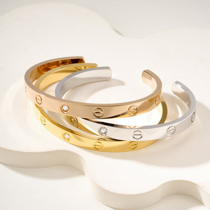 [AuraEcho]LOVE BRACELET 6.1MM 1 DIAMOND OPEN CUFF