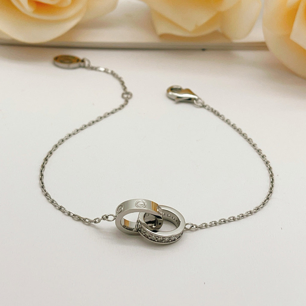 [AuraEcho]LOVE DOUBLE RING HALF DIAMOND BRACELET