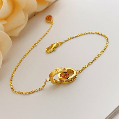[AuraEcho]LOVE DOUBLE RING HALF DIAMOND BRACELET