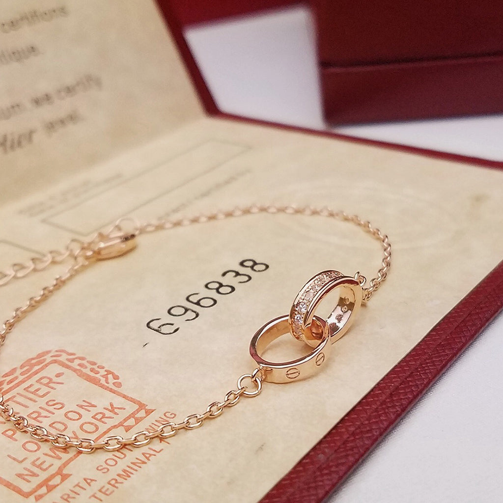 [AuraEcho]LOVE DOUBLE RING HALF DIAMOND BRACELET
