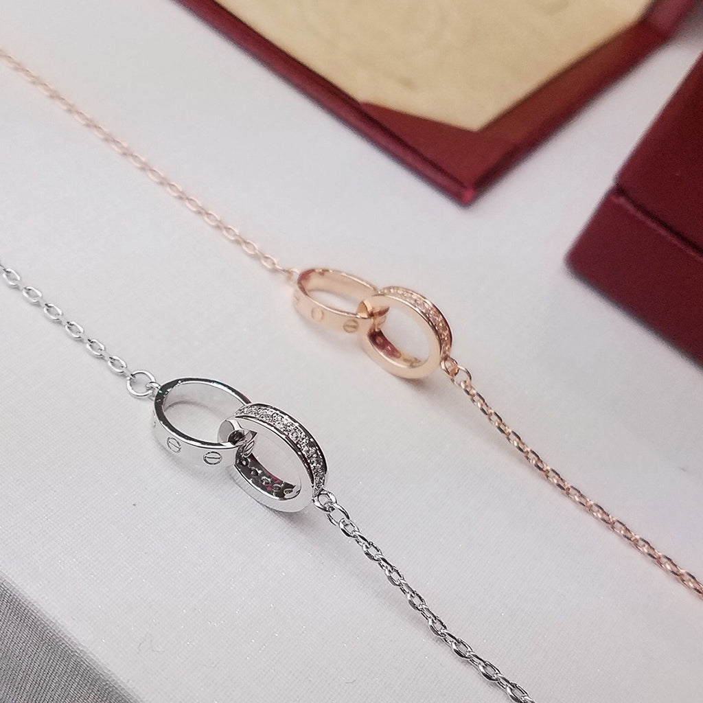 [AuraEcho]LOVE DOUBLE RING HALF DIAMOND BRACELET
