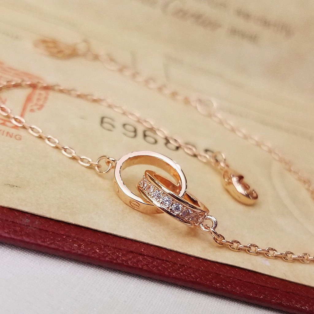 [AuraEcho]LOVE DOUBLE RING HALF DIAMOND BRACELET