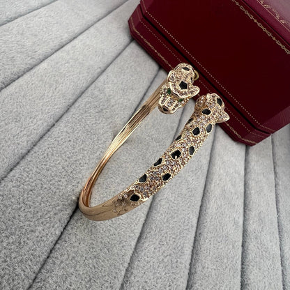 [AuraEcho]PANTHERE DOUBLE HEADED HALF DIAMOND OPEN BRACELET