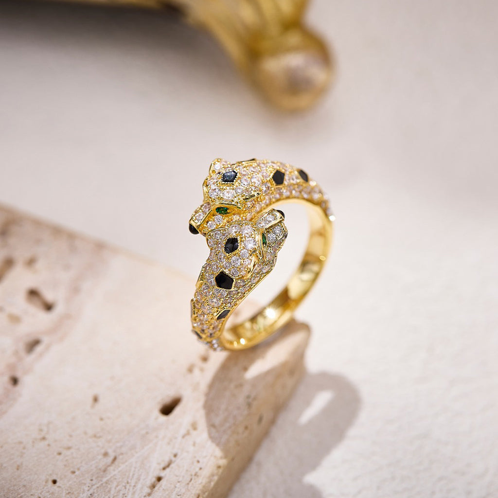 [AuraEcho]PANTHERE DOUBLE HEADED FULL DIAMOND  RING