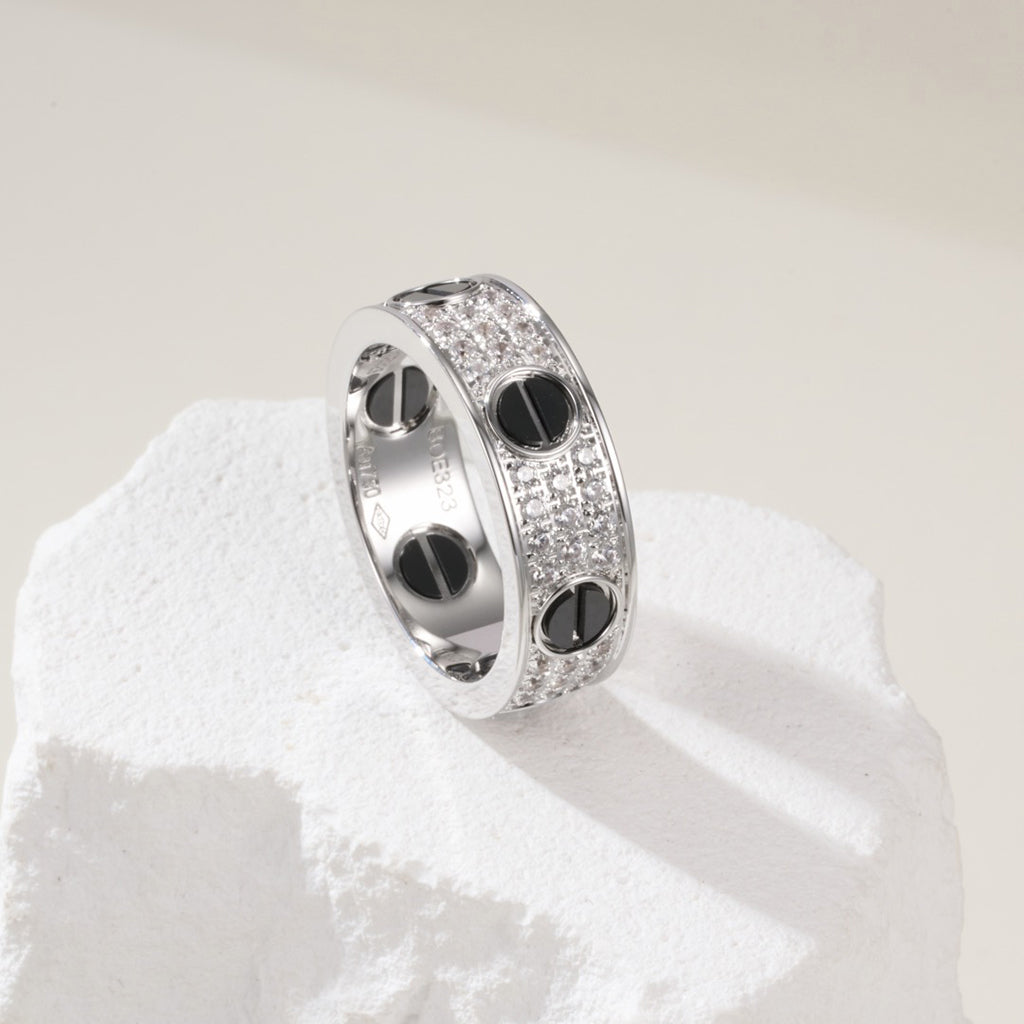 [AuraEcho]LOVE RING 5.5MM DIAMONDS PAVED CERAMIC