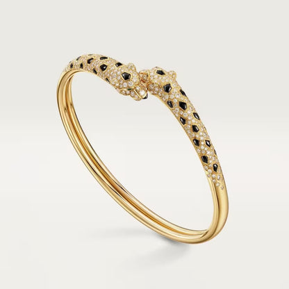 [AuraEcho]PANTHERE DOUBLE HEADED HALF DIAMOND OPEN BRACELET