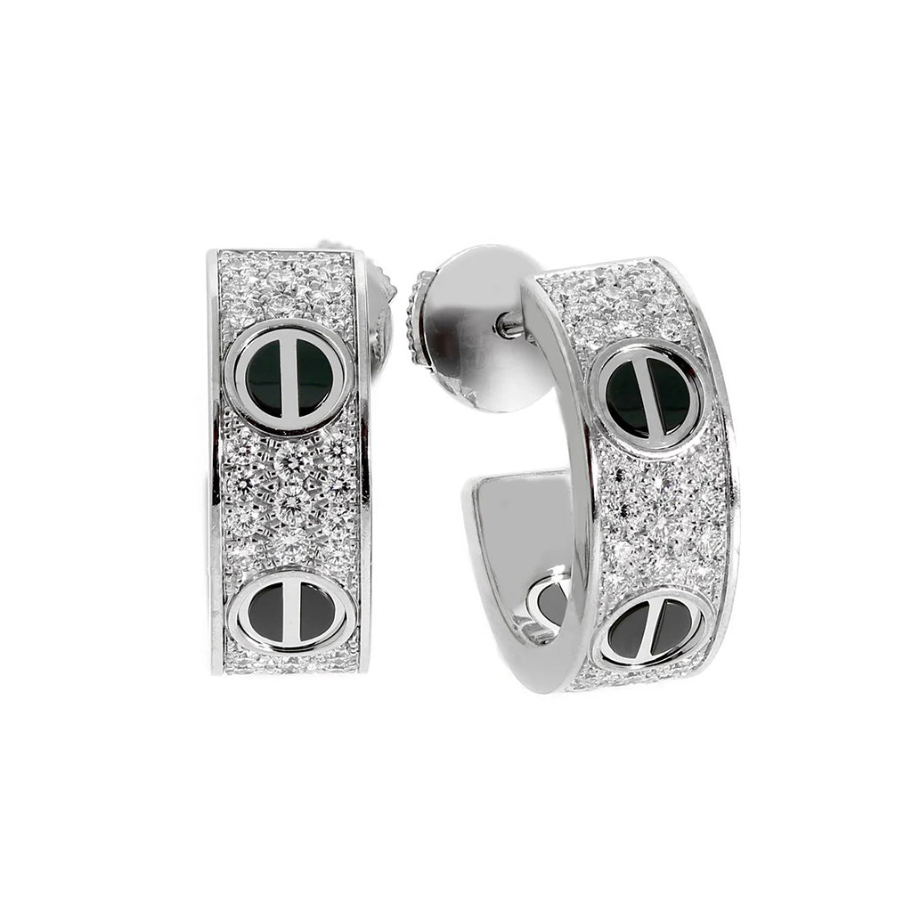 [AuraEcho]LOVE CERAMIC DIAMOND PAVED SILVER EARRINGS