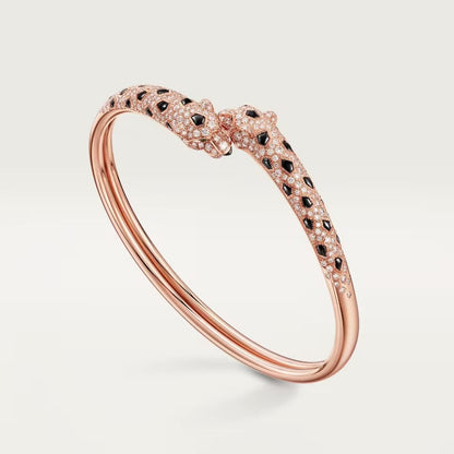 [AuraEcho]PANTHERE DOUBLE HEADED HALF DIAMOND OPEN BRACELET